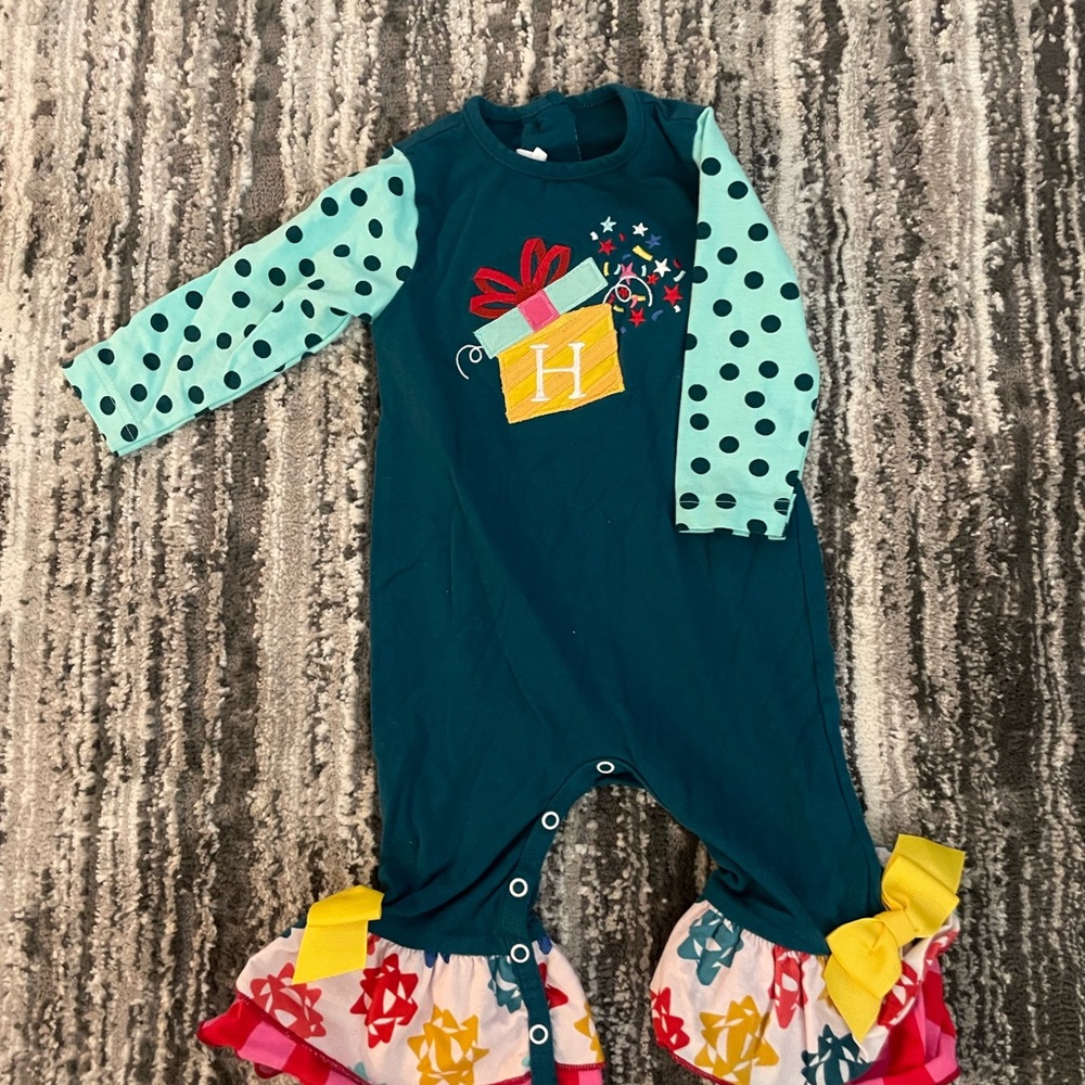 Girls Teal and Mint Gift-Applique One-Piece Bodysuit